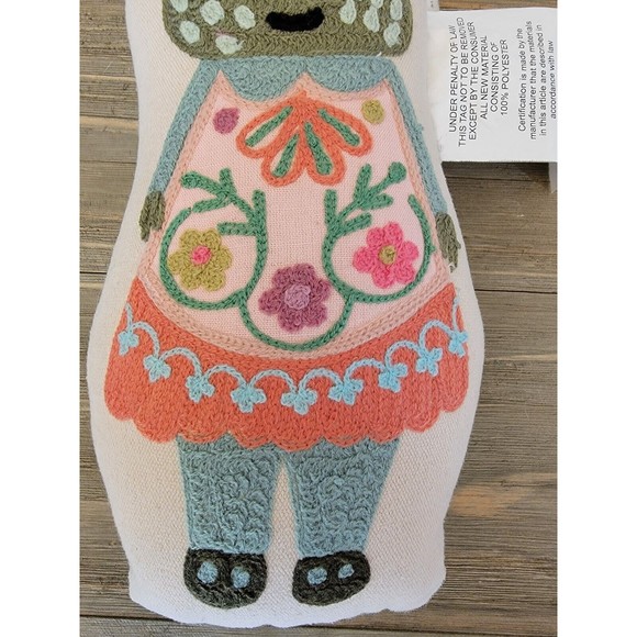 Sugarboo & Co. Embroidered Funky Hippo Pillow 10×6 Boutique Linen Folk Art Whims - Picture 3 of 9